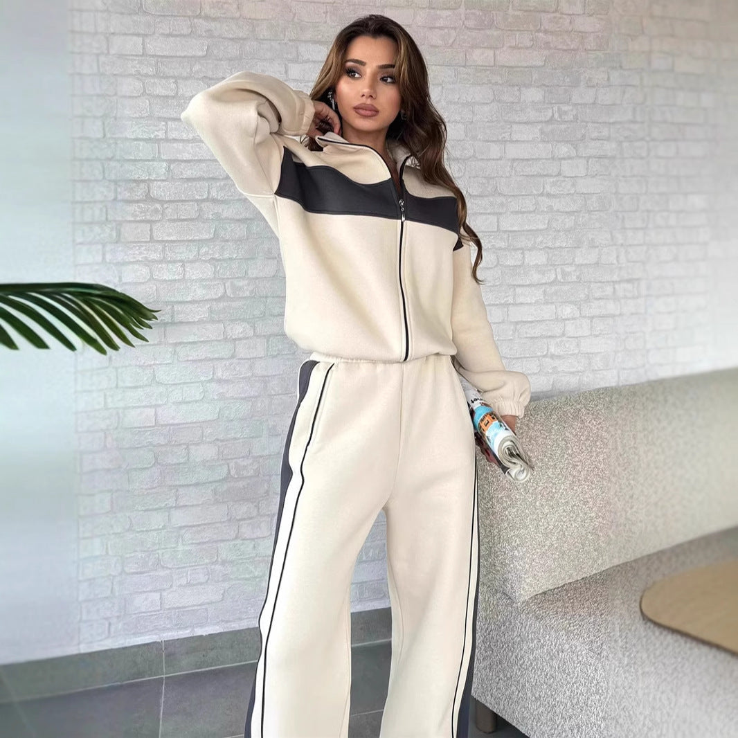 Damen Sportliches Loungewear-Set mit hohem Kragen und Reißverschluss R&B