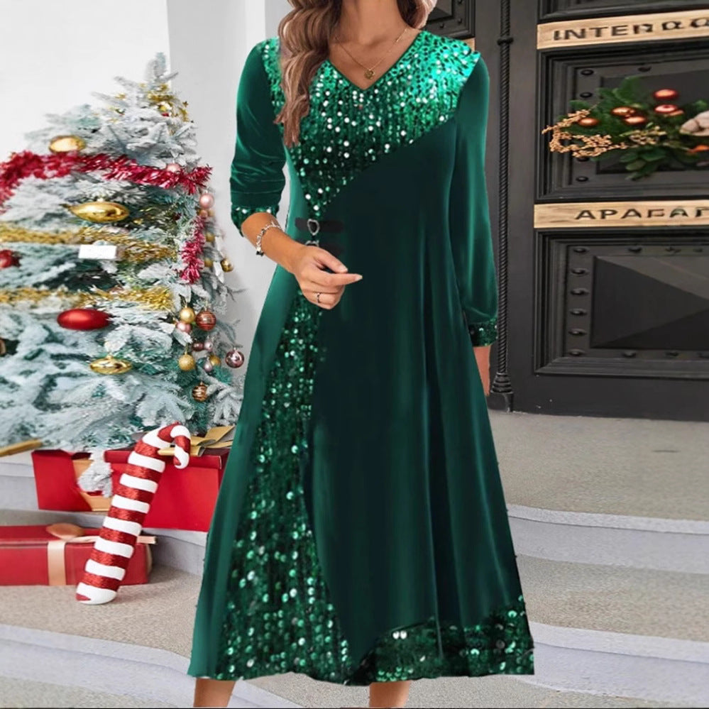 Damen Maxikleid mit eleganten Pailletten und fließendem Schnitt Heidi-Mode
