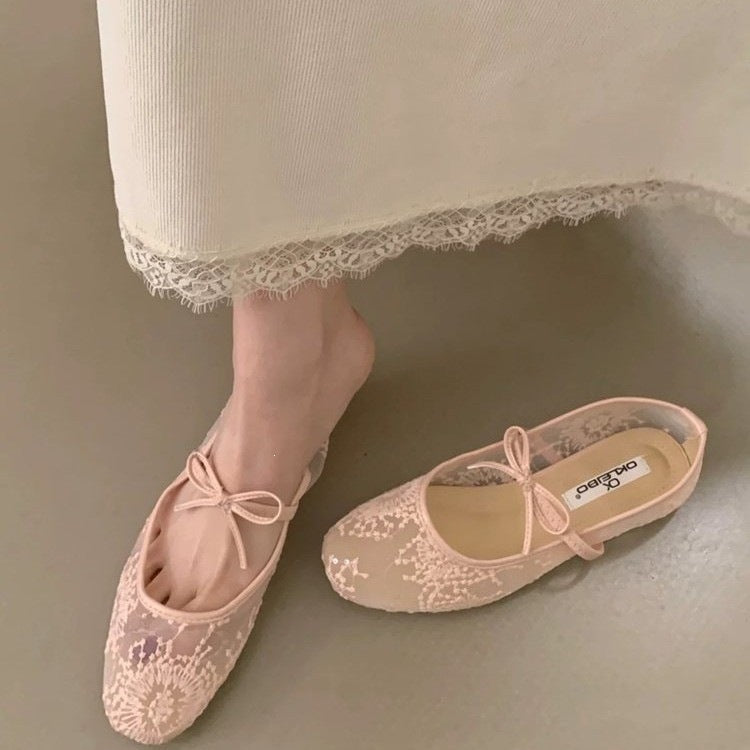 Damen Ballerinas mit filigranem Spitzenoberteil und dekorativem Schleifen-Detail R&B