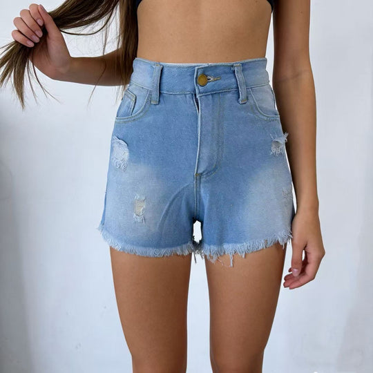 Damen Designer Denim-Shorts mit Fransen und ausgefranstem Saum R&B
