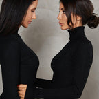 Damen figurbetontes Langarmkleid mit Rollkragen R&B