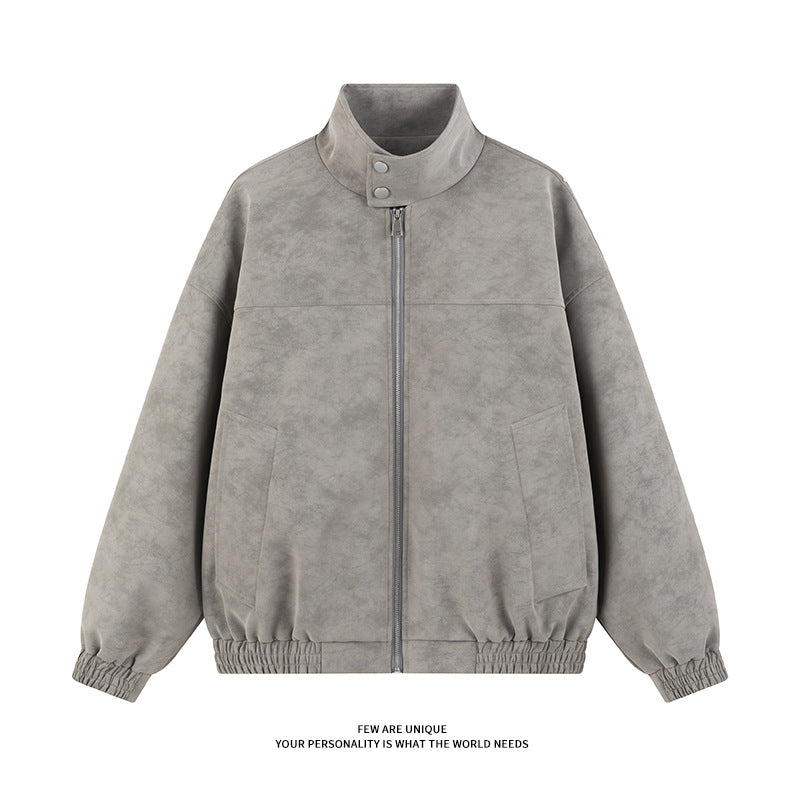 Herren lässige übergroße Jacke mit hohem Kragen und elastischem Bund R&B