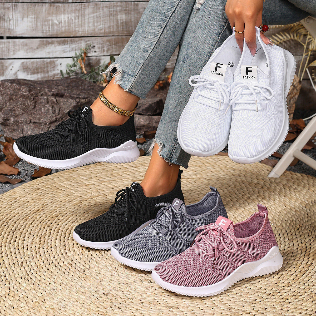 Damen Sportliche Sneaker mit atmungsaktiver Netzstruktur und flexibler Sohle R&B