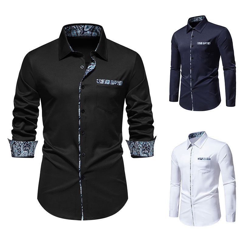 Herren nan elegantes schmal geschnittenes Hemd mit Paisley-Kontrastbesatz an Kragenleiste Manschetten und Brusttasche R&B