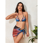 Damen Triangel-Bikini mit verspieltem Wickeldetail und buntem Tropenmotiv R&B
