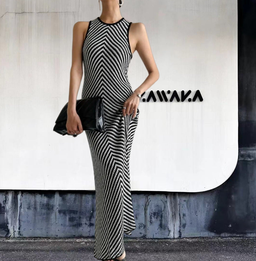 Damen Langarm-Hängerchenkleid mit raffiniertem Zickzack-Muster R&B