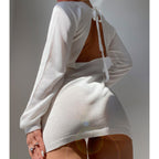 Damen Strandkleid mit tiefem Rücken und langen Ärmeln R&B