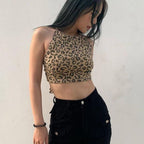 Damen Crop-Top mit trendigem Leopardenmuster und schmalen Trägern R&B