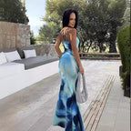 Damen Maxikleid mit tiefem Ausschnitt und sanften Farbverlauf R&B