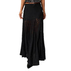 Damen Eleganter Spitzenmaxirock mit fließendem Fall und transparenten Details EB