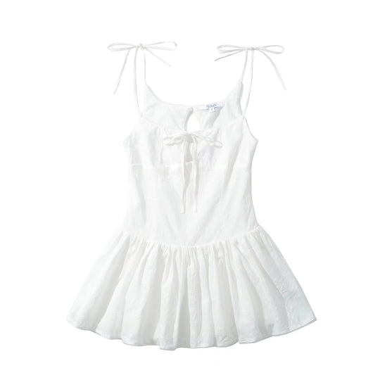 Damen luftiges Sommerkleid mit verstellbaren Spaghettiträgern und Rüschensaum R&B