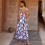 Damen Maxikleid mit elastischen Trägern und fließendem Rock R&B