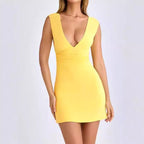 Damen Figurbetontes Minikleid mit tiefem V-Ausschnitt und Raffung R&B