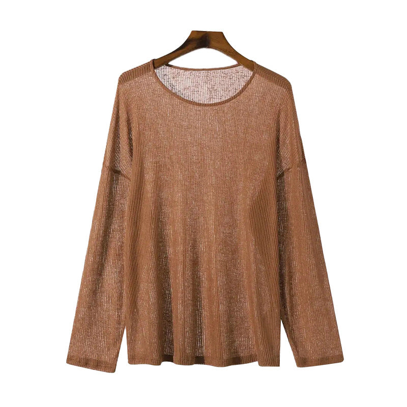 Damen nan locker fallendes Langarm-Feinstrickshirt mit feinem Rippenmuster und Rundhalsausschnitt R&B