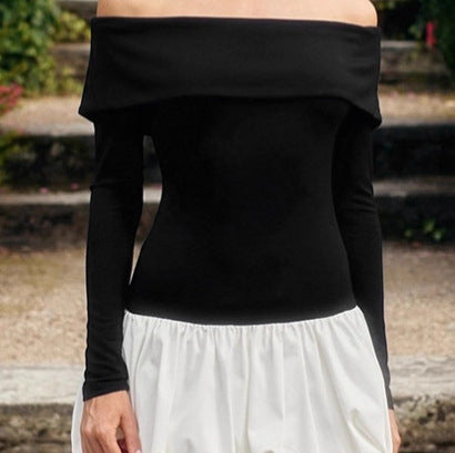 Damen Off-Shoulder Cocktailkleid mit voluminösem Rock und dekorativem Bund R&B
