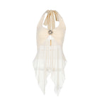 Damen lässiges Haltertop mit transparentem Chiffon und eleganter Applikation EB
