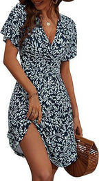 Damen Kurzarm Sommerkleid mit floralem Muster R&B