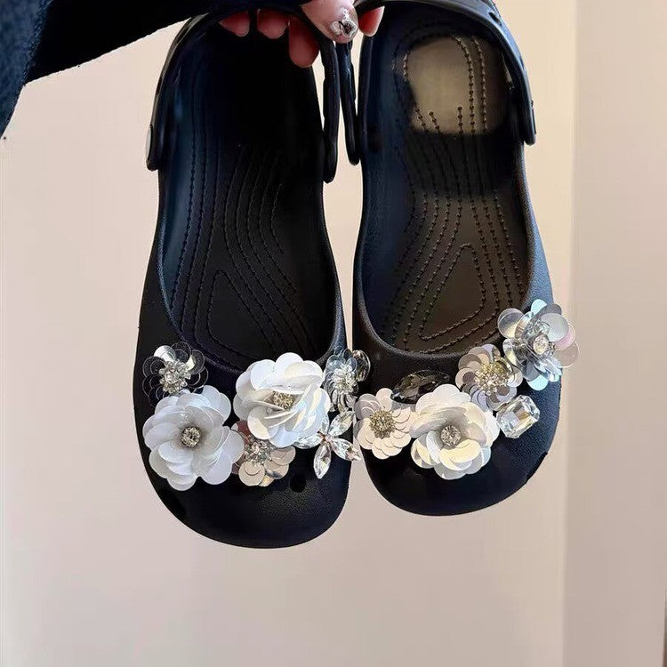 Damen Clogs mit dekorativen Blütenapplikationen und rutschfester Sohle R&B