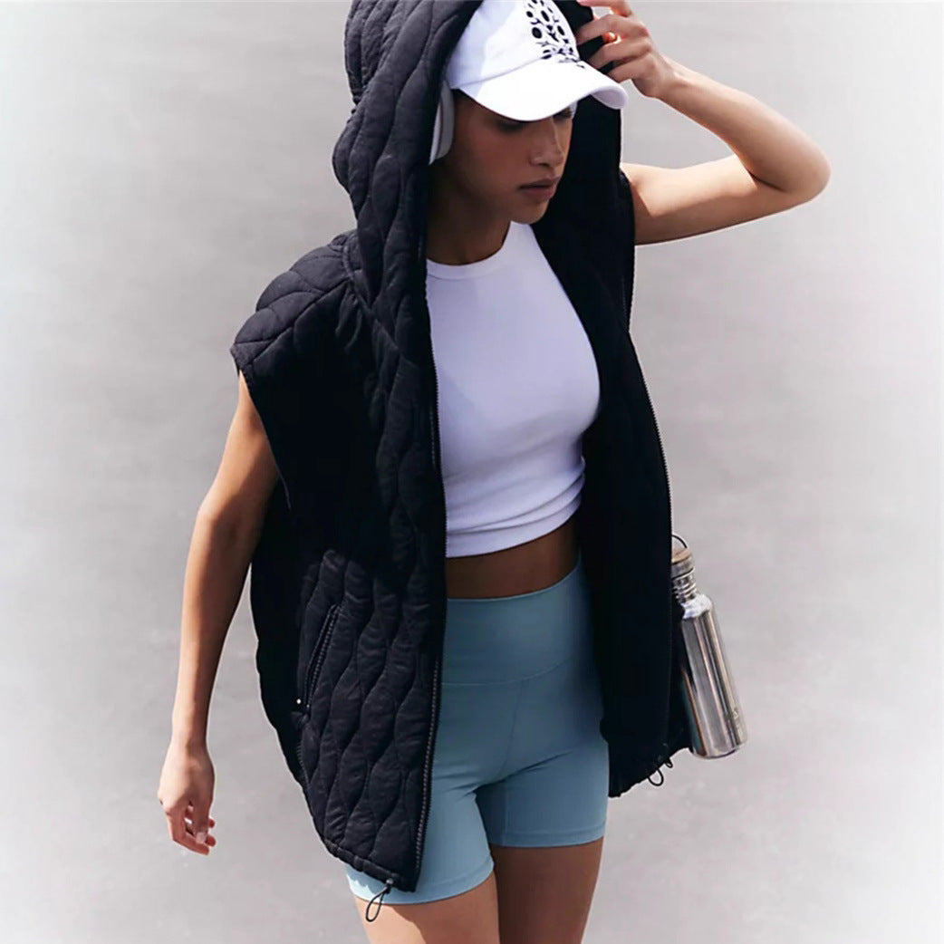 Damen Weste mit Kapuze und leicht gepolstertem Design R&B