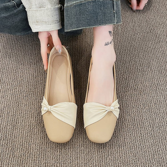 Damen elegante Slingback-Pantoletten mit perlenverziertem Schleifenakzent R&B