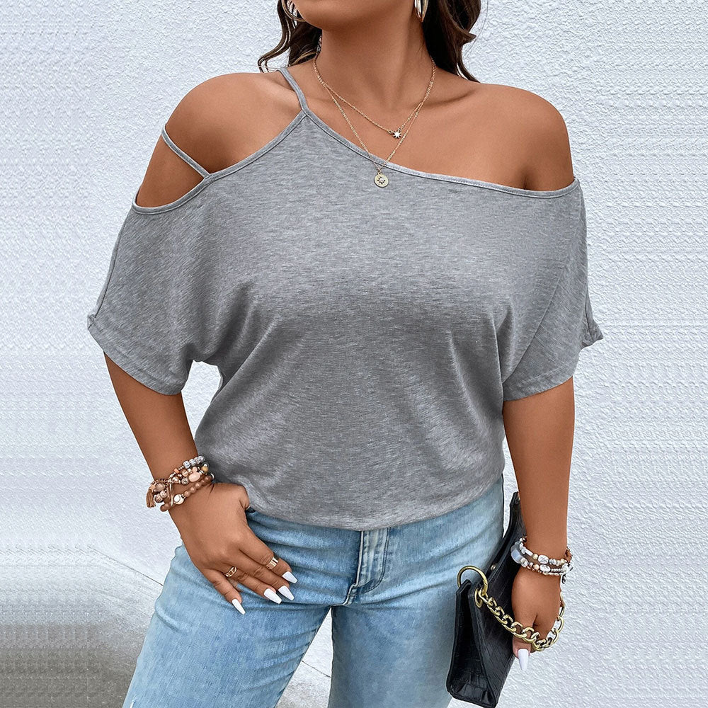 Damen lässiges Off-Shoulder T-Shirt mit modischen Trägerdetails R&B