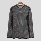 Unisex nan durchscheinendes Diamantnetz-Langarmshirt mit Rundhalsausschnitt R&B