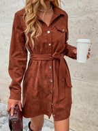 Damen Hemdblusenkleid mit Gürtel und Taschen R&B