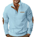 Herren nan strukturiertes Halbknopf-Pullover mit gesteppter Oberfläche, Ellbogen-Patches und Stehkragen R&B