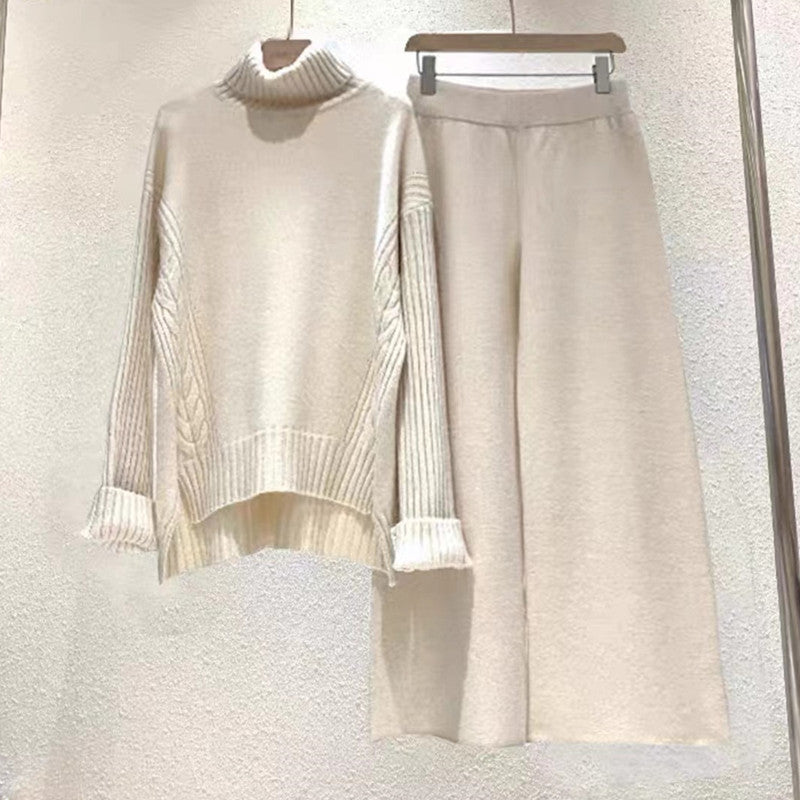 Damen modisches Strickset mit hohem Kragen und weitem Bein R&B