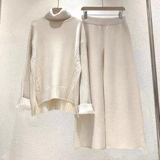 Damen modisches Strickset mit hohem Kragen und weitem Bein R&B