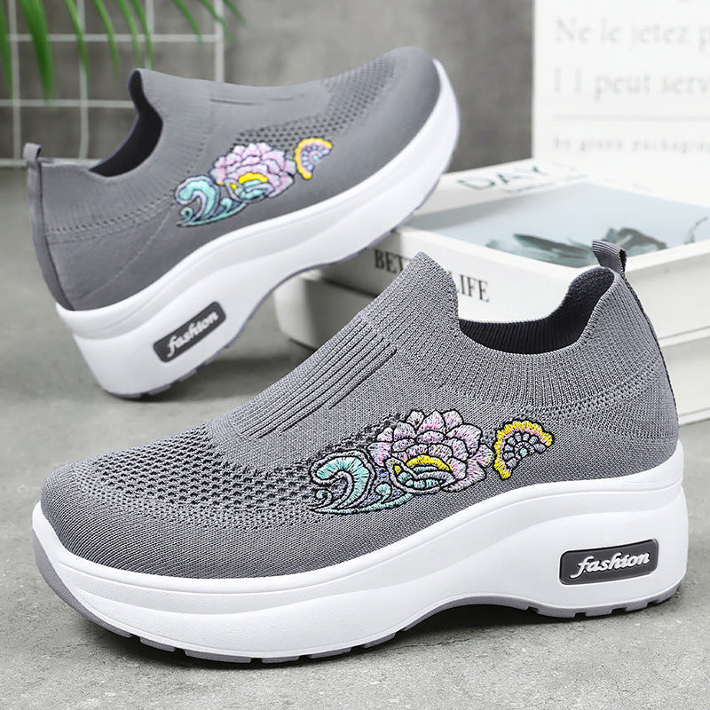 Damen Athletische Sneakers mit floralem Design und höhenverstellbarer Plateausohle R&B