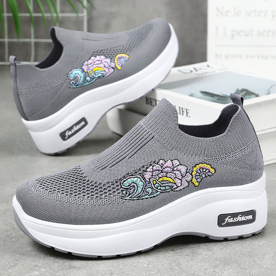 Damen Athletische Sneakers mit floralem Design und höhenverstellbarer Plateausohle R&B