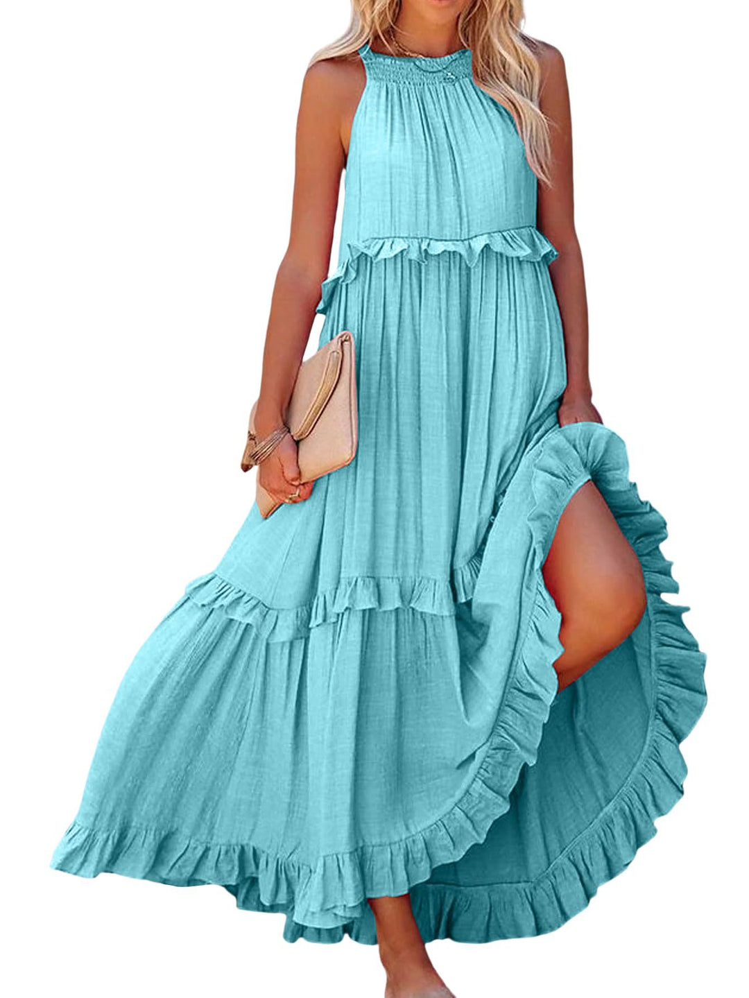 Damen Maxikleid mit einem eleganten Volant-Design und lockerem Schnitt R&B