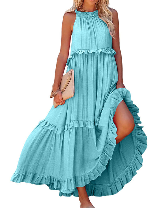 Damen Maxikleid mit einem eleganten Volant-Design und lockerem Schnitt R&B