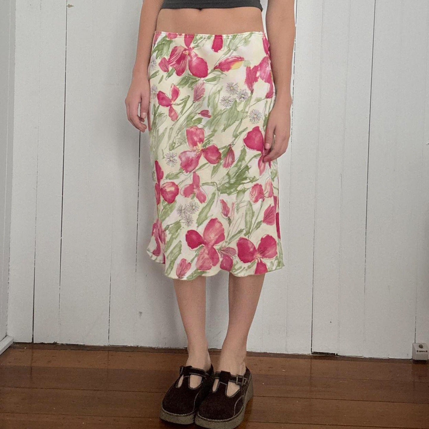 Damen eleganter Midirock mit floralen Motiven und schwingendem Schnitt R&B