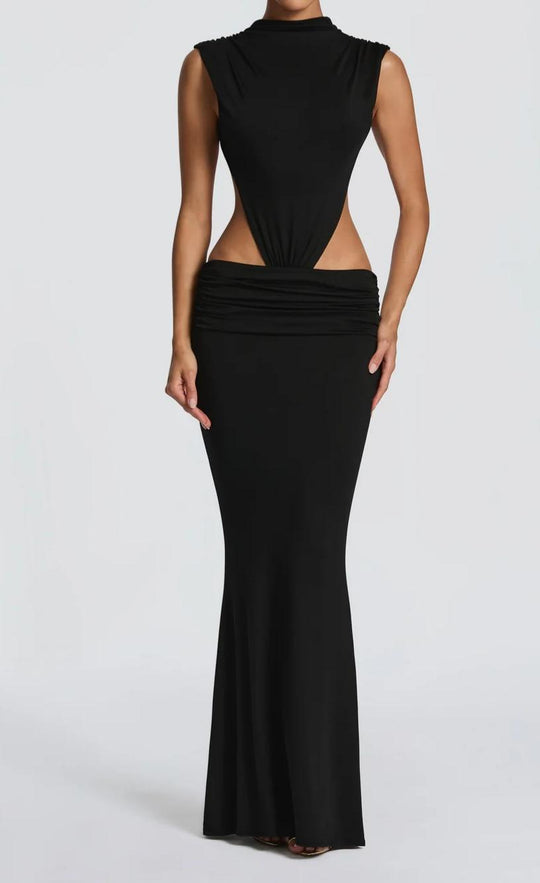 Damen Langes Maxi-Kleid mit raffinierten Cut-Outs und Raffung R&B