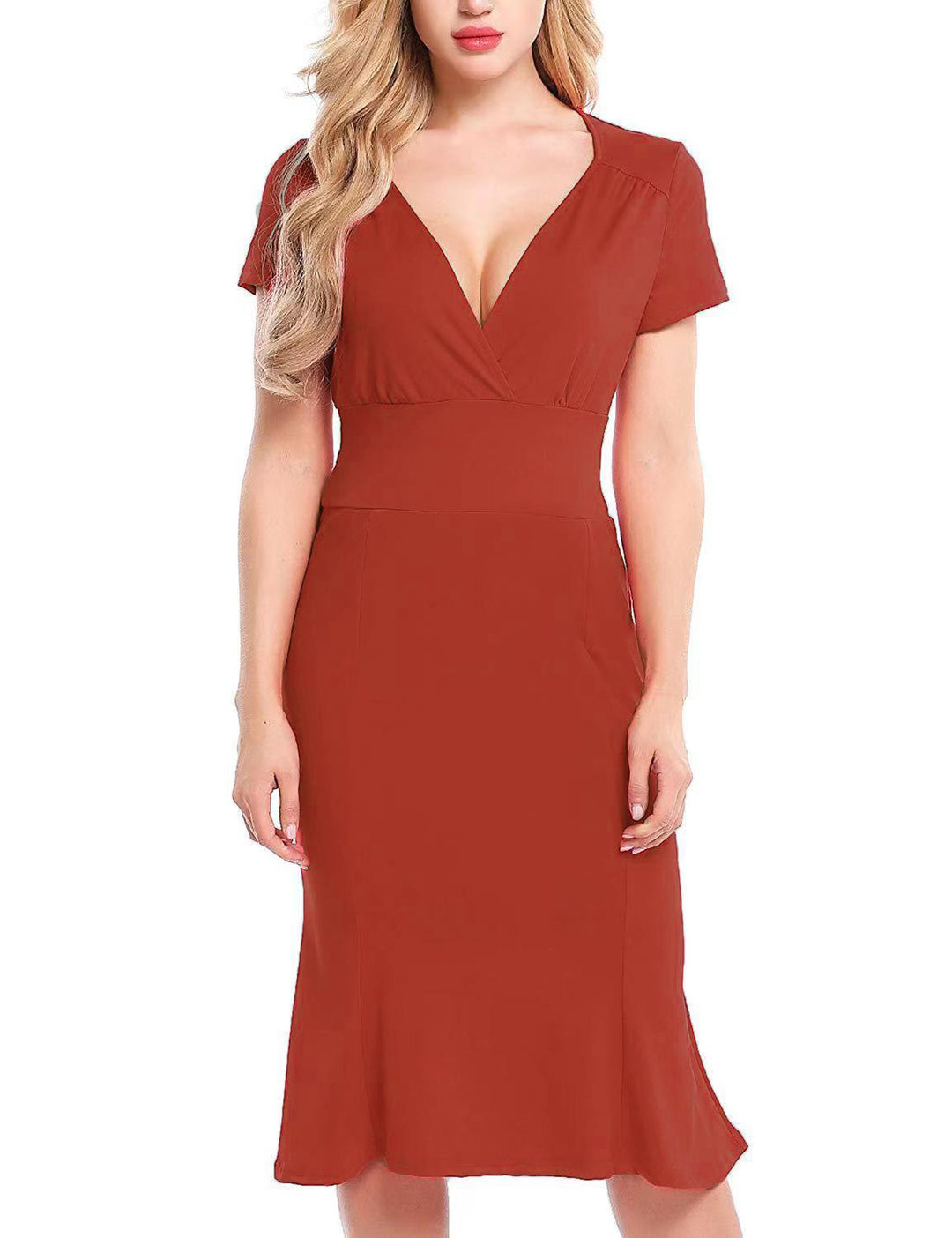 Damen Elegantes Wickelkleid mit tiefem V-Ausschnitt und formschmeichelndem Schnitt R&B