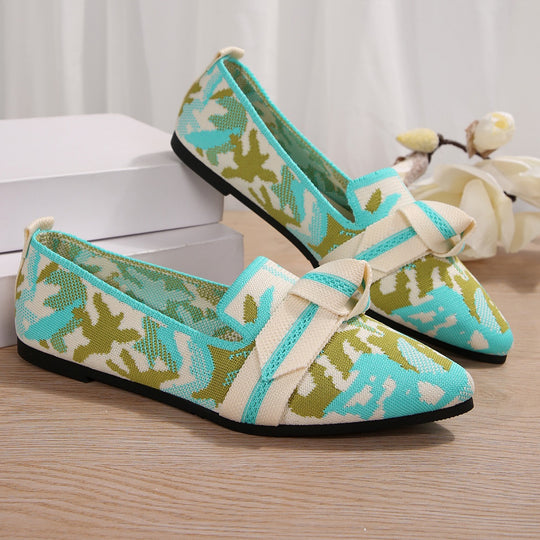 Damen Ballerinas mit elegantem, floralem Muster und modischer Knotenapplikation R&B