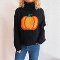 Damen Strickpullover mit Rollkragen und fröhlichem Kürbisdesign R&B