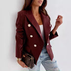 Damen eleganter Kunstleder Blazer mit doppelter Knopfleiste R&B