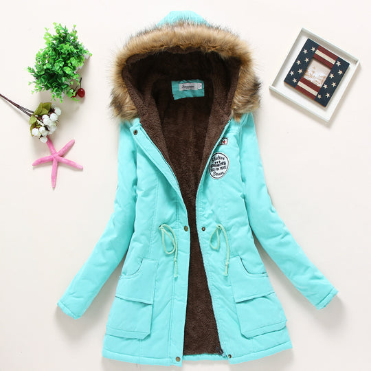 Damen gesteppte Parkajacke mit Kapuze und Kunstfellfutter R&B
