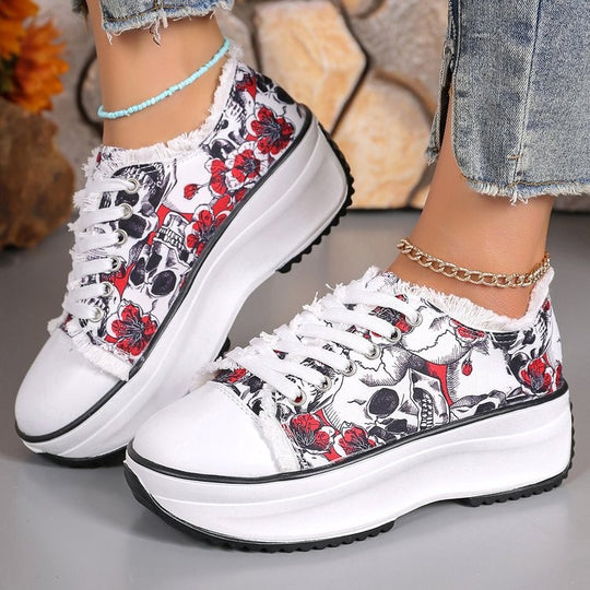Damen Plattform-Sneaker mit floralem Design und hoher Sohle R&B