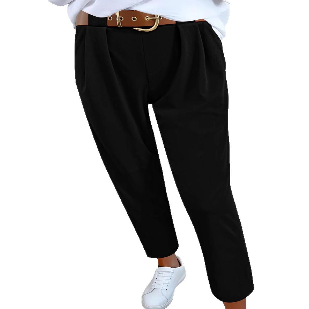 Damen Elegante High-Waist-Hose mit Falten-Details und Gürtel R&B