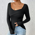 Damen Longsleeve Body mit schicker Wickeloptik und bequemen Ärmelabschlüssen R&B