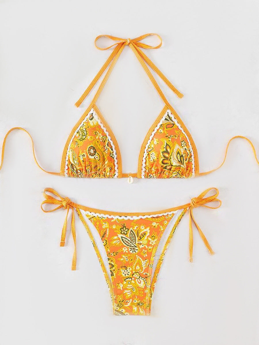 Damen Triangel-Bikini mit floralem Vintage-Muster R&B