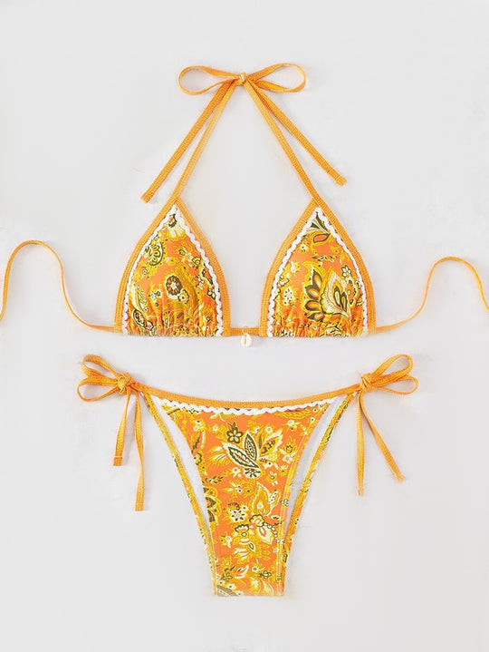 Damen Triangel-Bikini mit floralem Vintage-Muster R&B