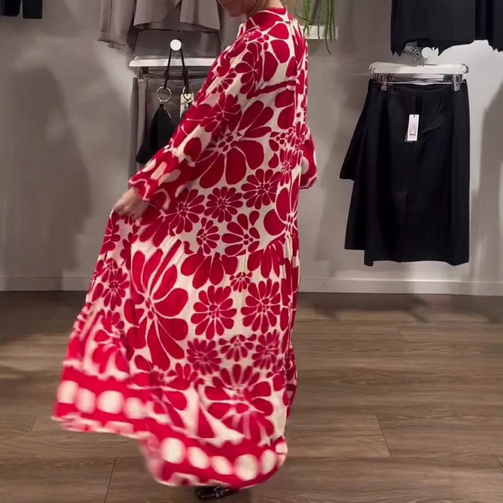 Damen Maxikleid mit floralem Muster und weitem Schnitt R&B