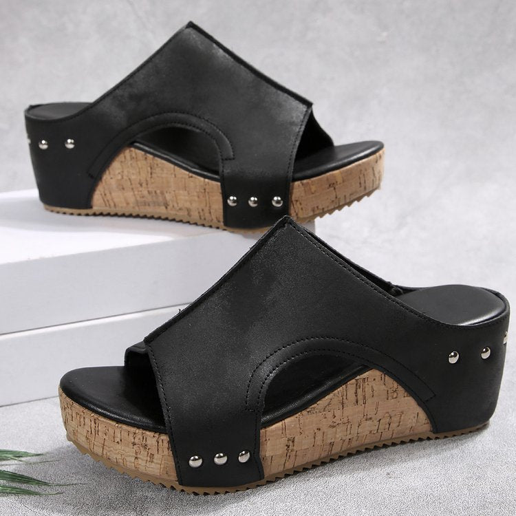 Damen Wedge-Sandalen mit bequemem Korkfußbett und modischem Riemendesign R&B