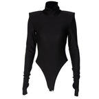 Damen Langarm-Bodysuit mit hohem Kragen und eleganten Raffungen R&B