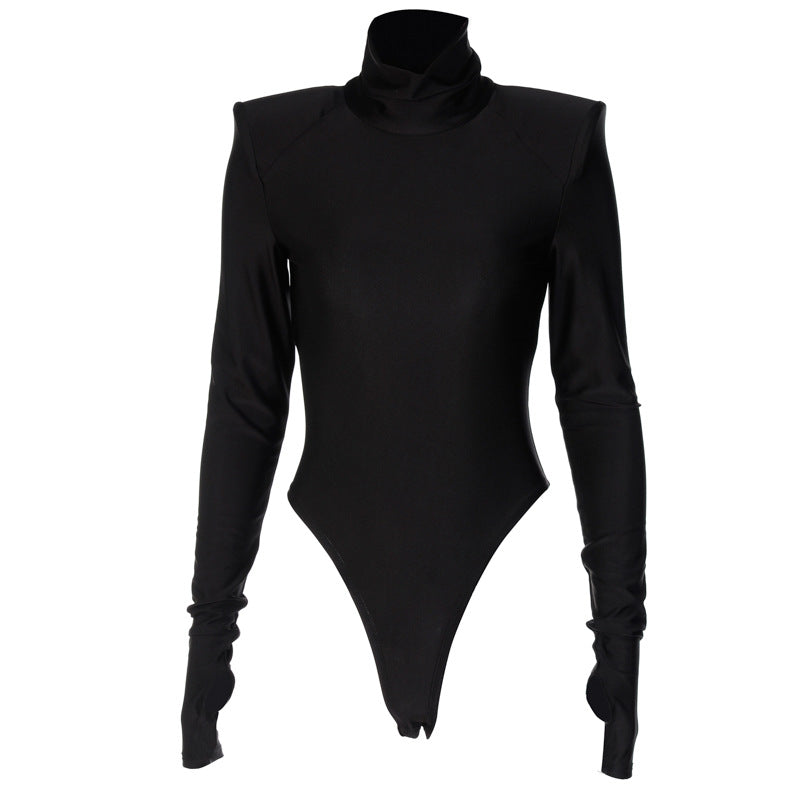 Damen Langarm-Bodysuit mit hohem Kragen und eleganten Raffungen R&B